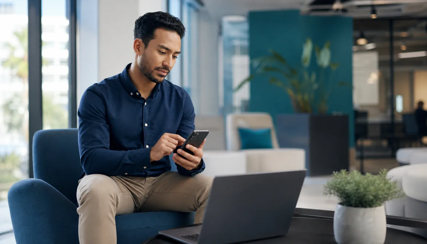 Collaborateur utilisant le portail employé HRM360 sur mobile