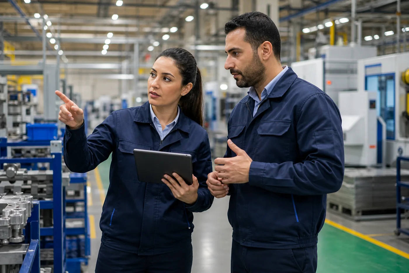 Responsable qualité réalisant une visite processus avec tablette